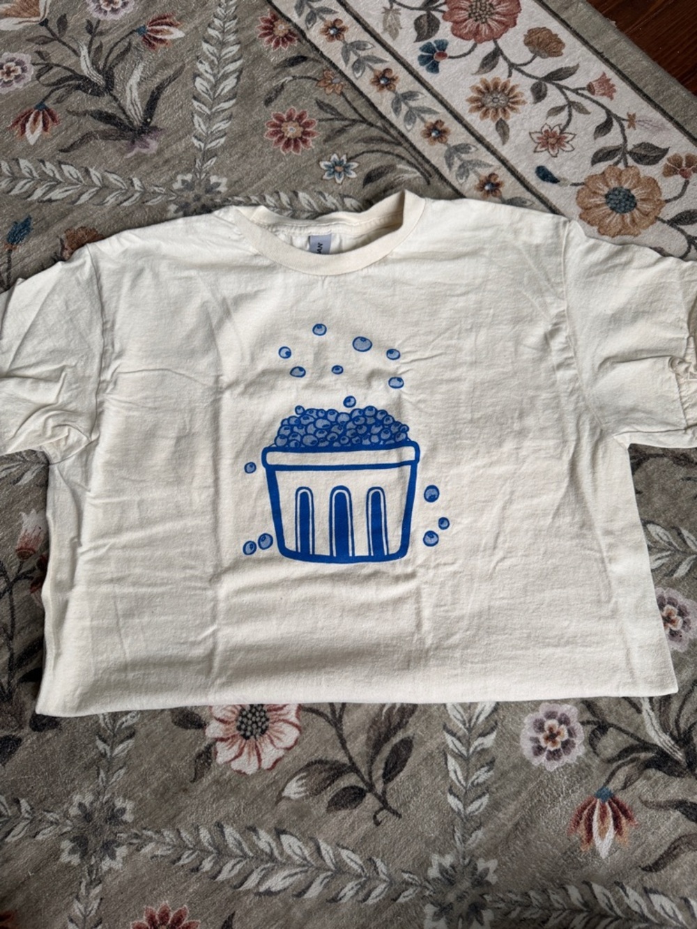 Gildan Cream Tee with Blueberry Cup Graphic